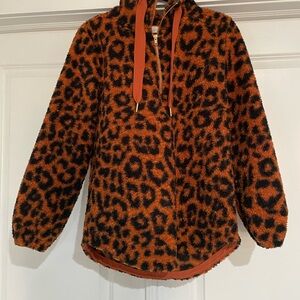 LOFT Orange and Black Animal Print Hooded Pullover